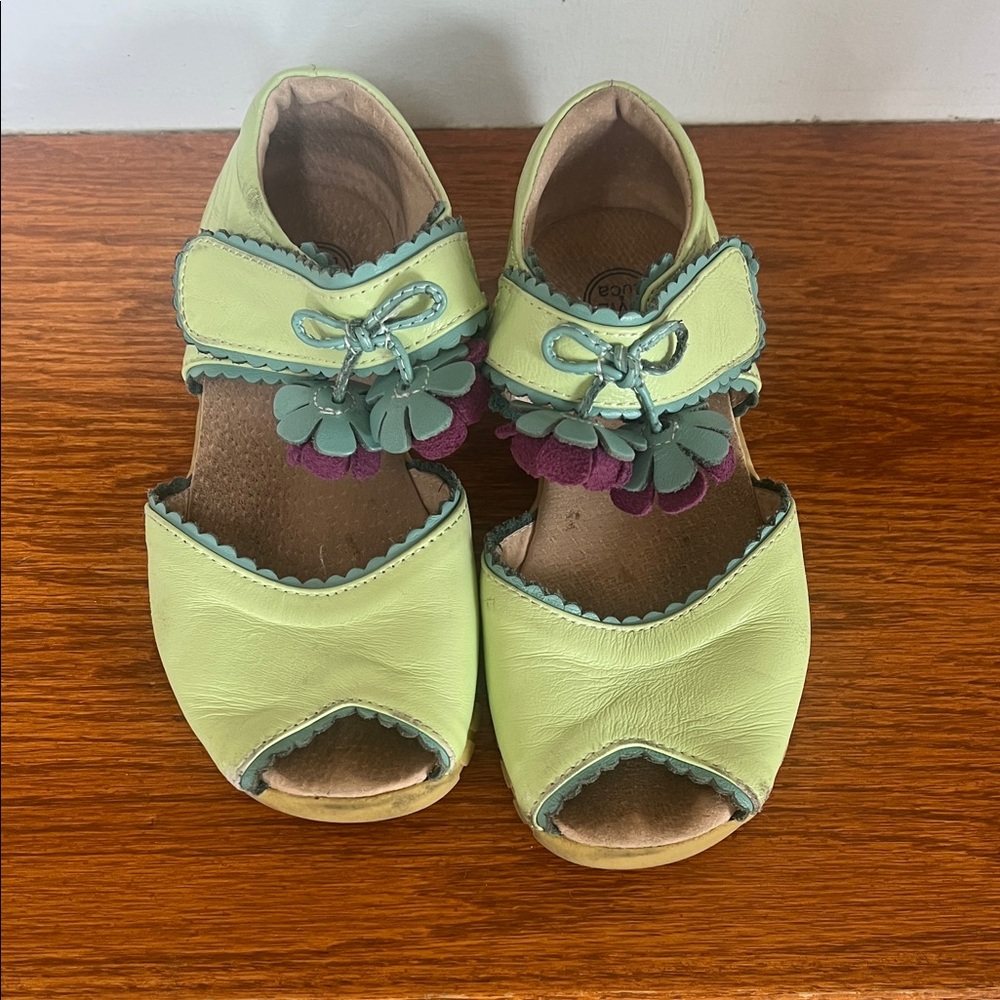 Livie & Luca Light Green Sandals with Purple Floral Accents